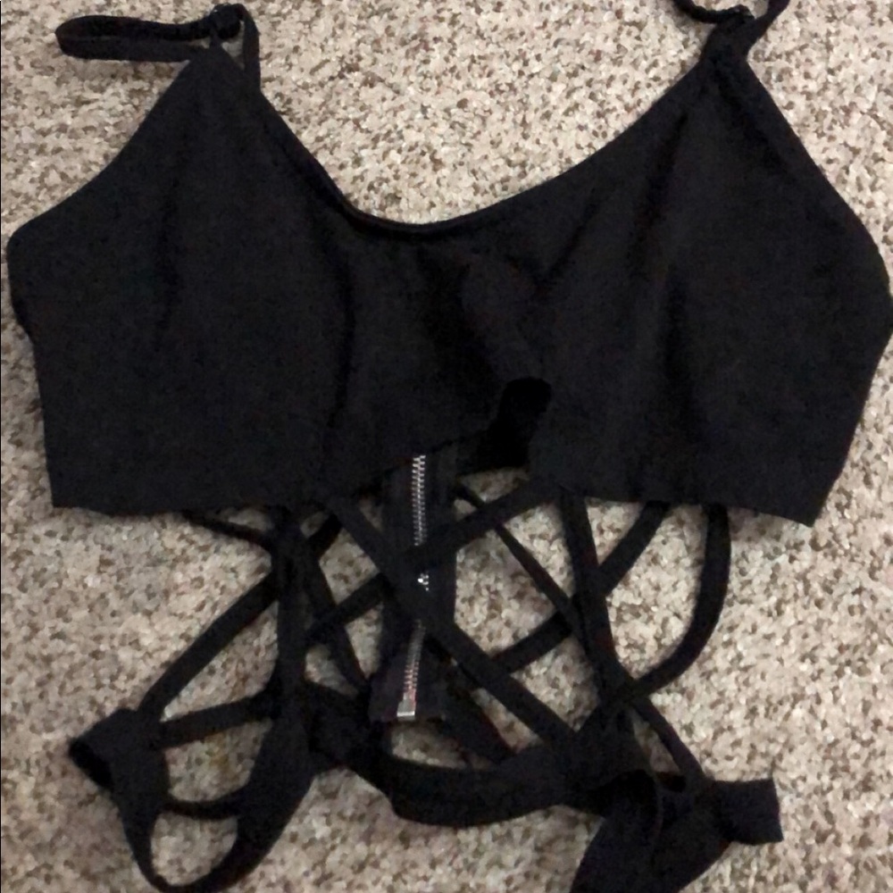Black strappy crop top